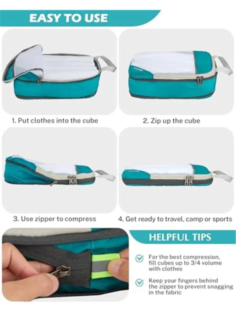 Compression Packing Cubes Set 6 Travel Organizer Space Saver Carry On Luggage